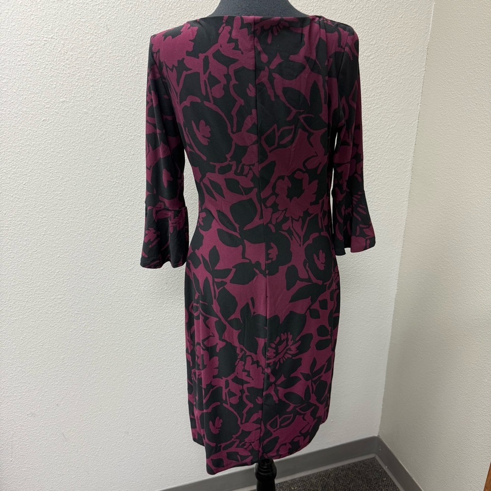 Lauren Ralph Lauren Black Burgundy Floral Ruched Sheath Dress Size 10 - Picture 6 of 10